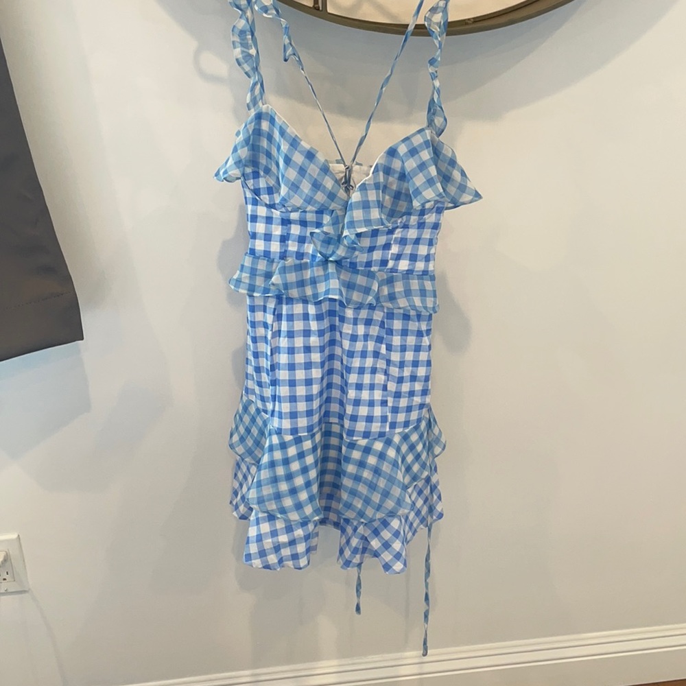 For love and lemons blue plaid low-cut dress medium.